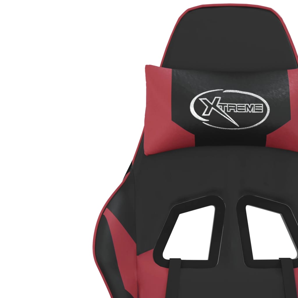 vidaXL Cadeira gaming massagens couro artificial preto/vermelho tinto