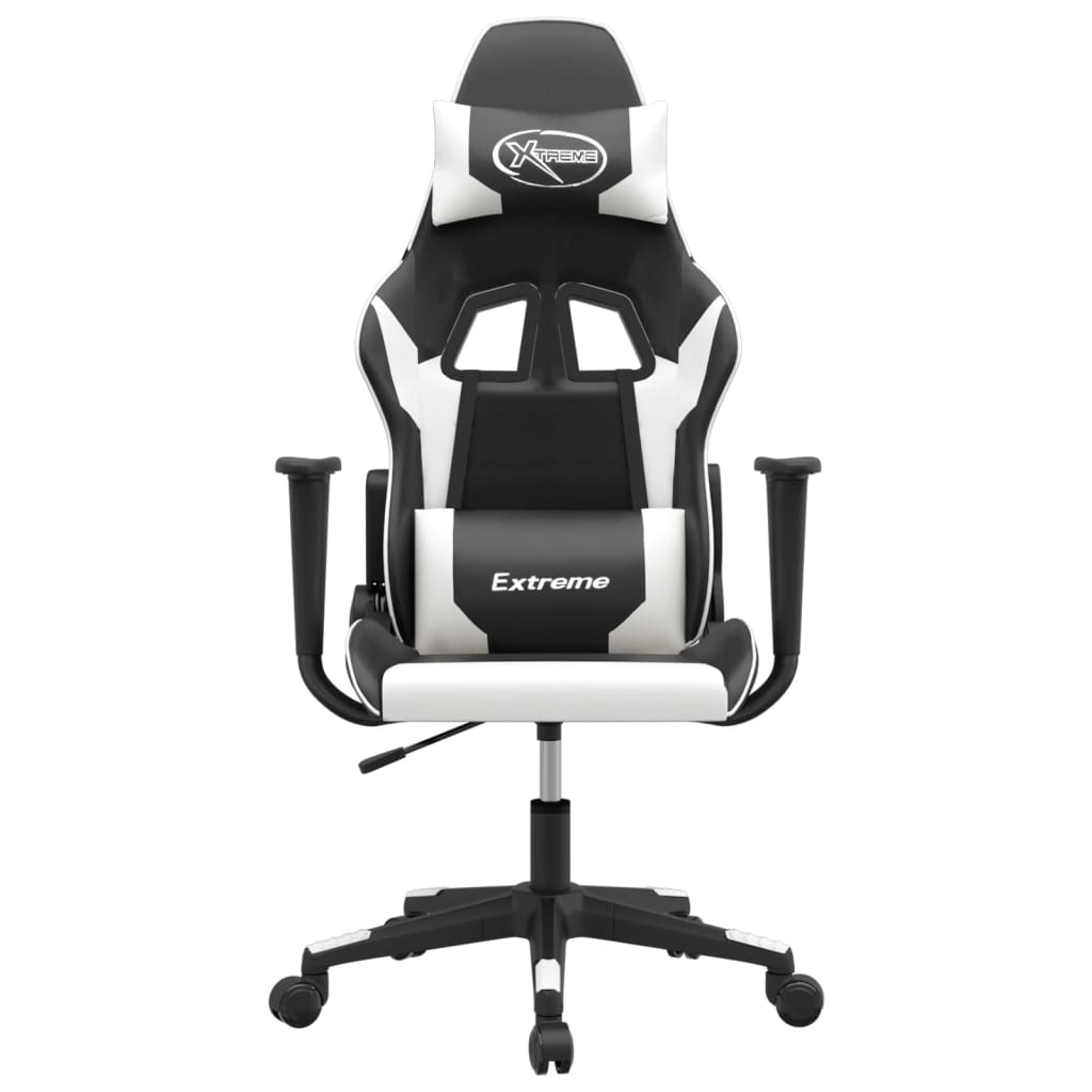 vidaXL Cadeira gaming massagens couro artificial preto e branco