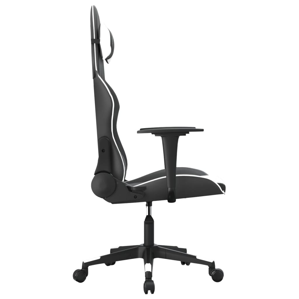 vidaXL Cadeira gaming massagens couro artificial preto e branco