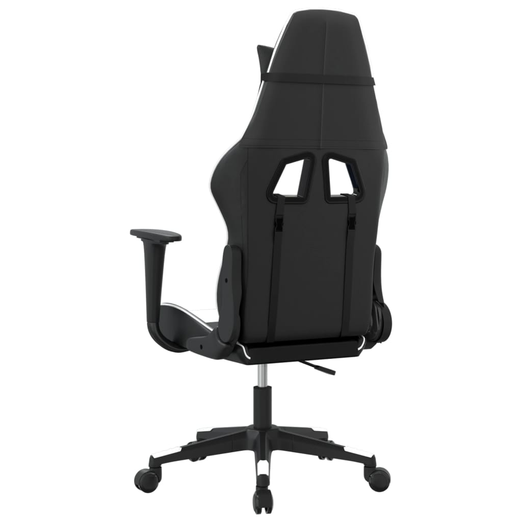 vidaXL Cadeira gaming massagens couro artificial preto e branco