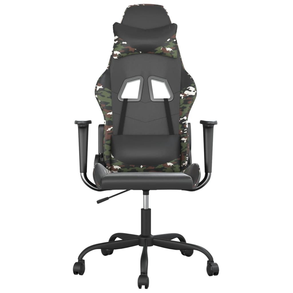 vidaXL Cadeira gaming massagens couro artificial preto e camuflagem