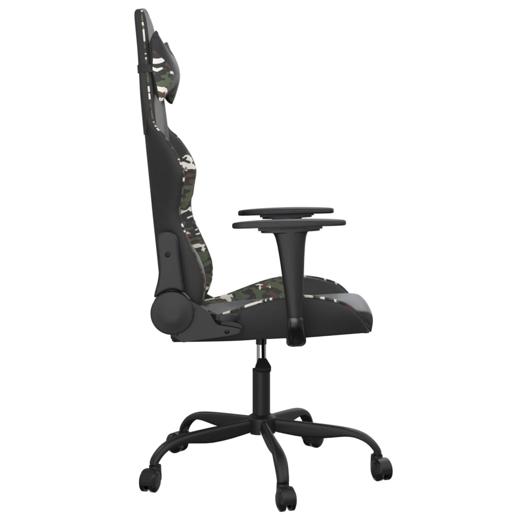 vidaXL Cadeira gaming massagens couro artificial preto e camuflagem