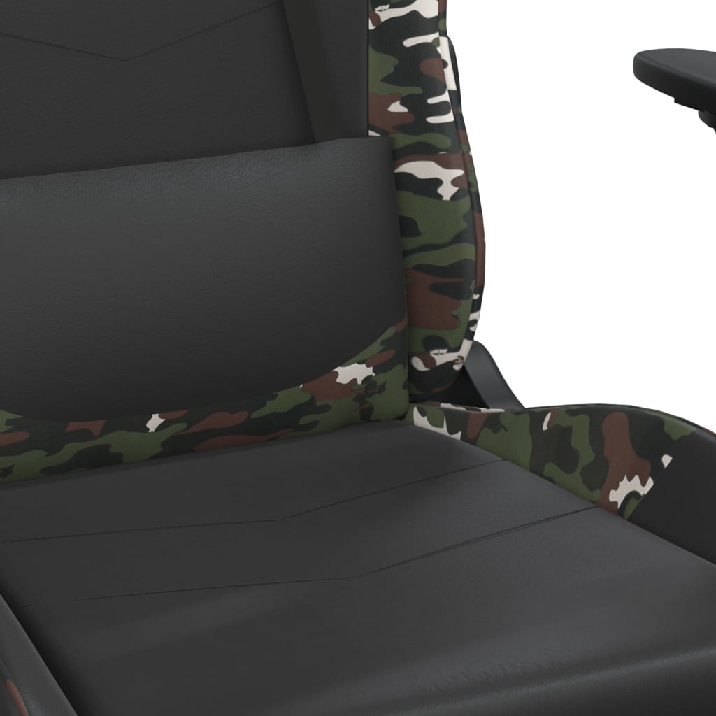 vidaXL Cadeira gaming massagens couro artificial preto e camuflagem