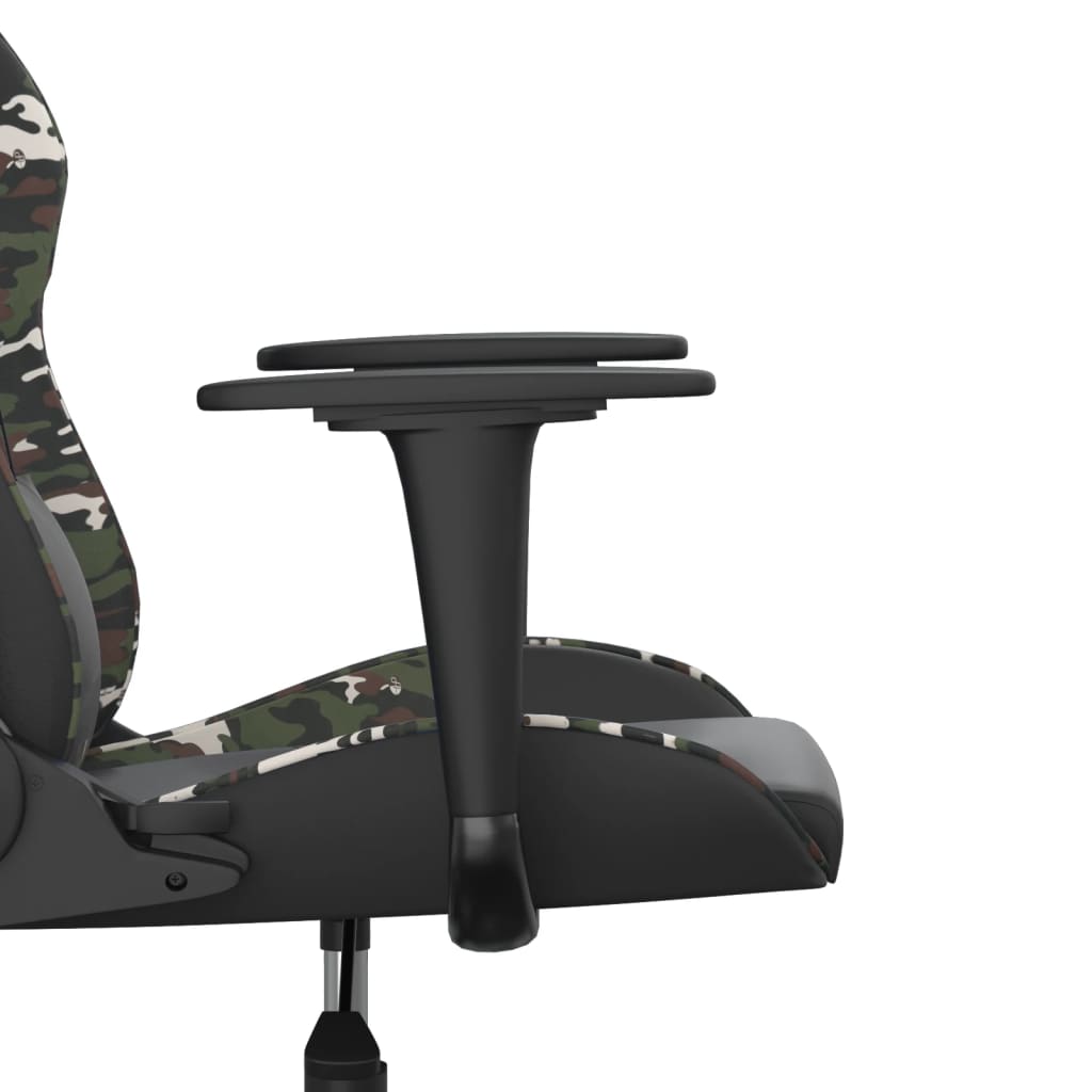 vidaXL Cadeira gaming massagens couro artificial preto e camuflagem