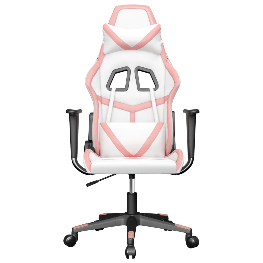 vidaXL Cadeira gaming massagens couro artificial branco e rosa