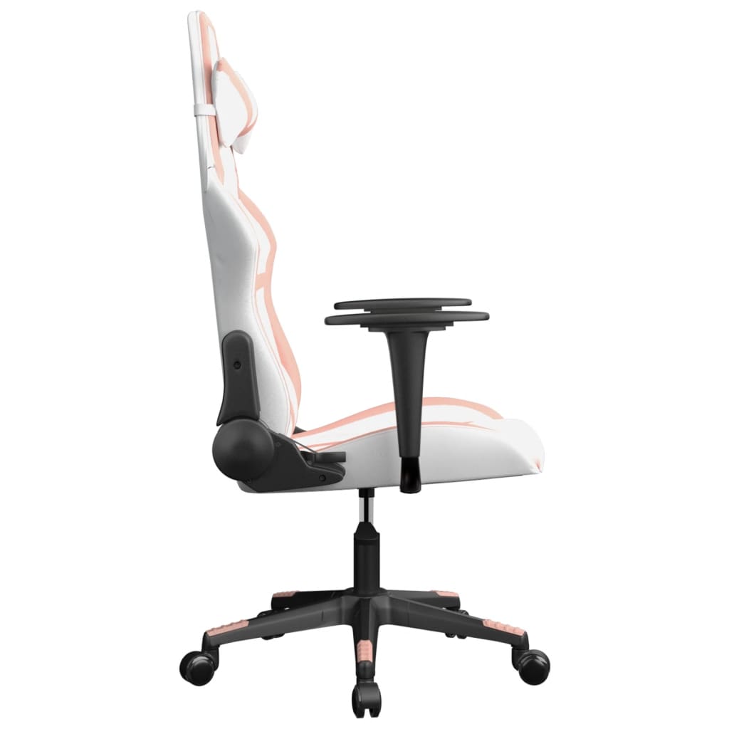 vidaXL Cadeira gaming massagens couro artificial branco e rosa