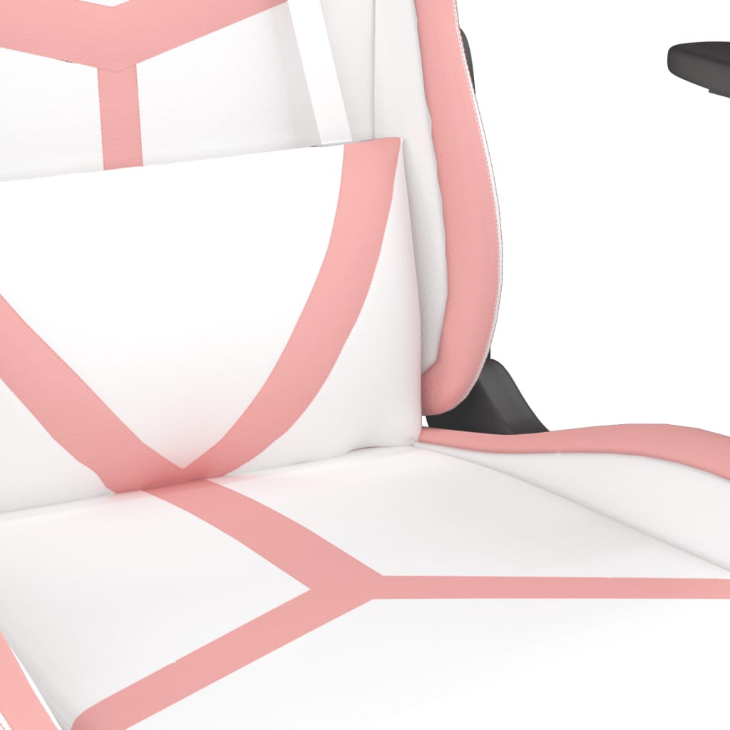 vidaXL Cadeira gaming massagens couro artificial branco e rosa