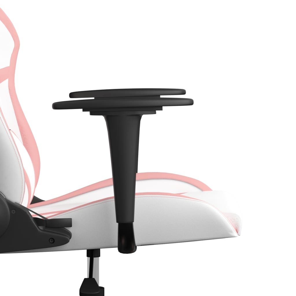 vidaXL Cadeira gaming massagens couro artificial branco e rosa