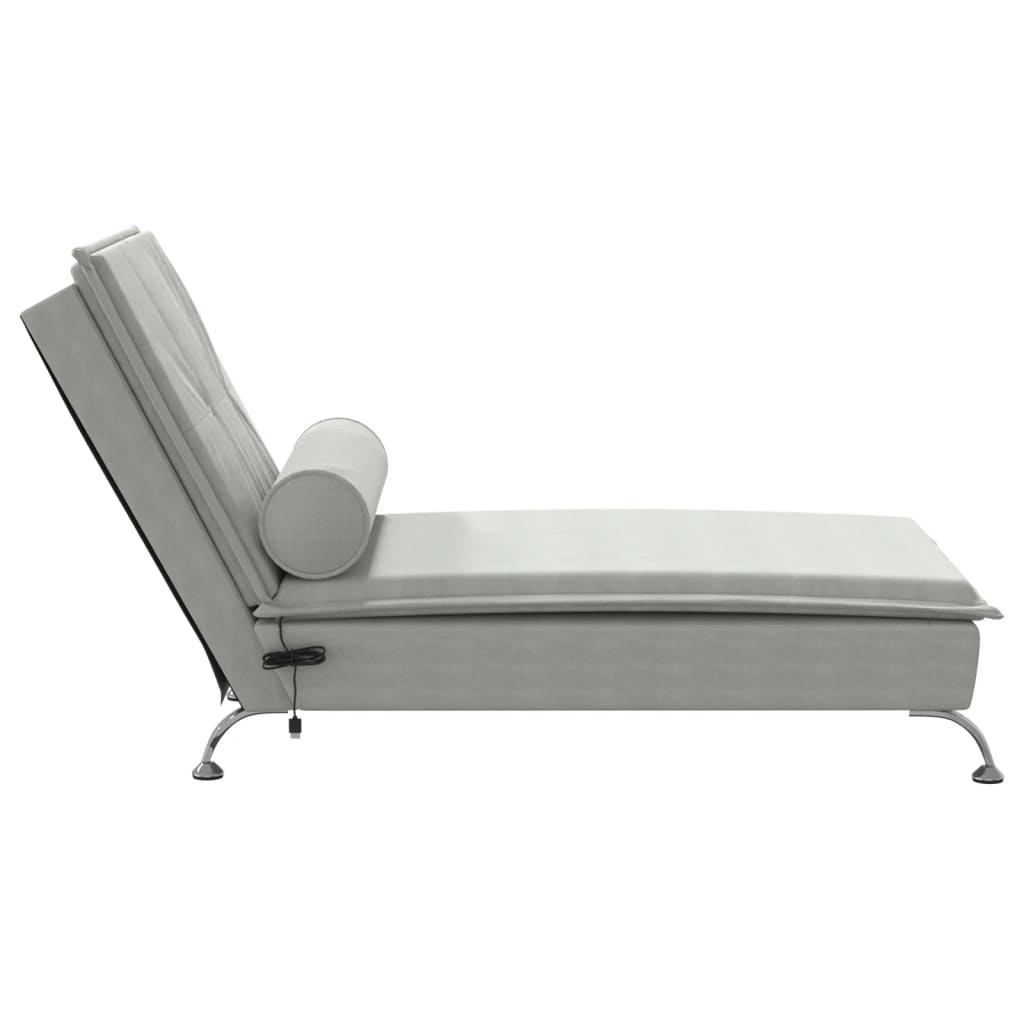 vidaXL Chaise lounge de massagem com rolo veludo cinzento-claro