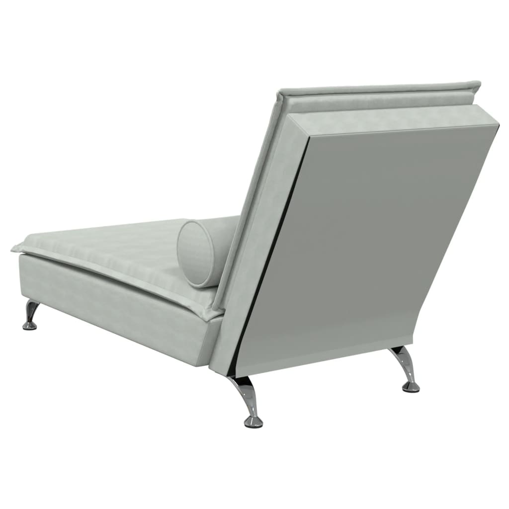 vidaXL Chaise lounge de massagem com rolo veludo cinzento-claro