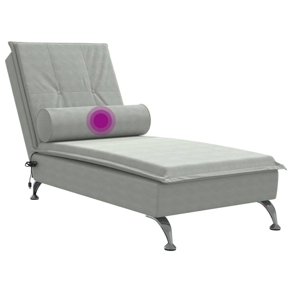 vidaXL Chaise lounge de massagem com rolo veludo cinzento-claro