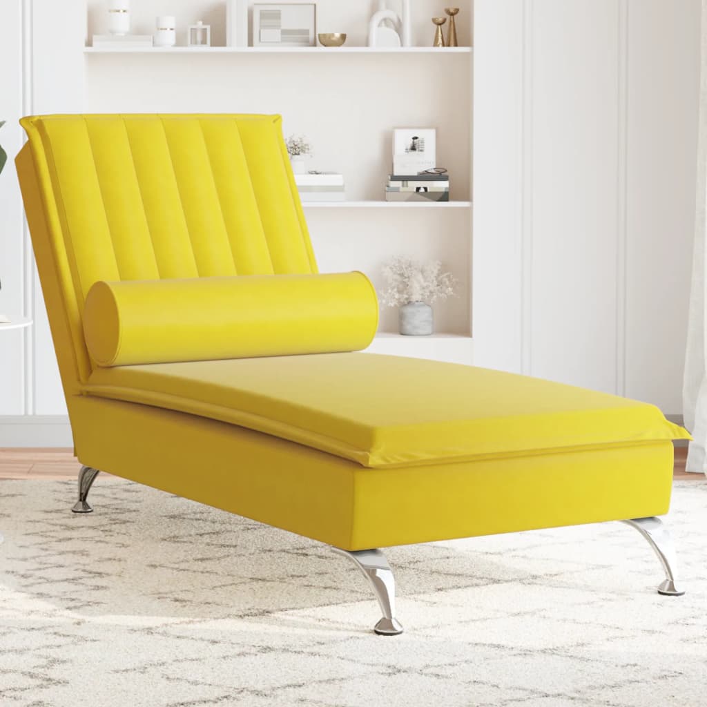 vidaXL Chaise lounge de massagem com rolo veludo amarelo