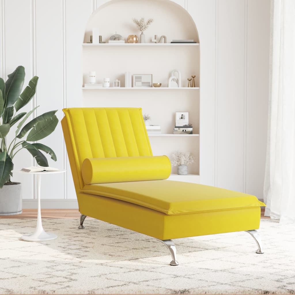 vidaXL Chaise lounge de massagem com rolo veludo amarelo