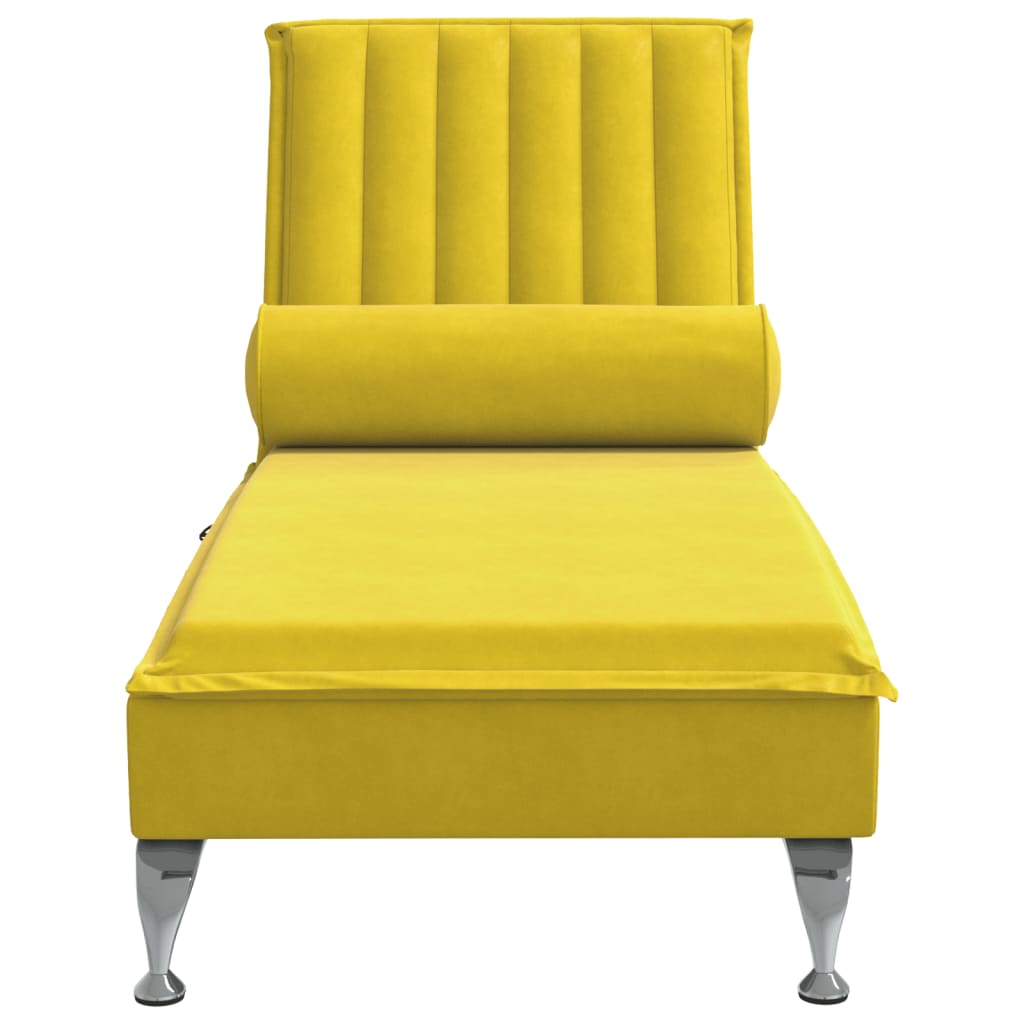 vidaXL Chaise lounge de massagem com rolo veludo amarelo