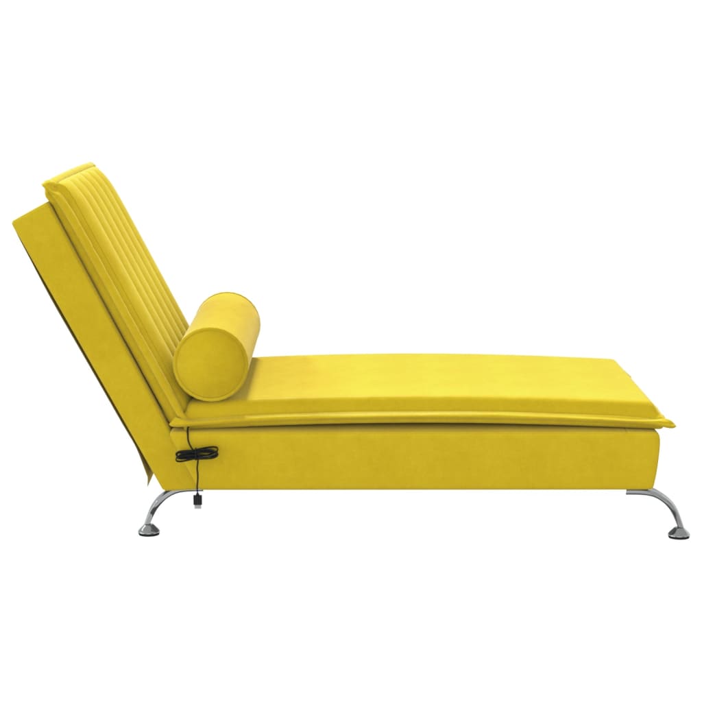 vidaXL Chaise lounge de massagem com rolo veludo amarelo