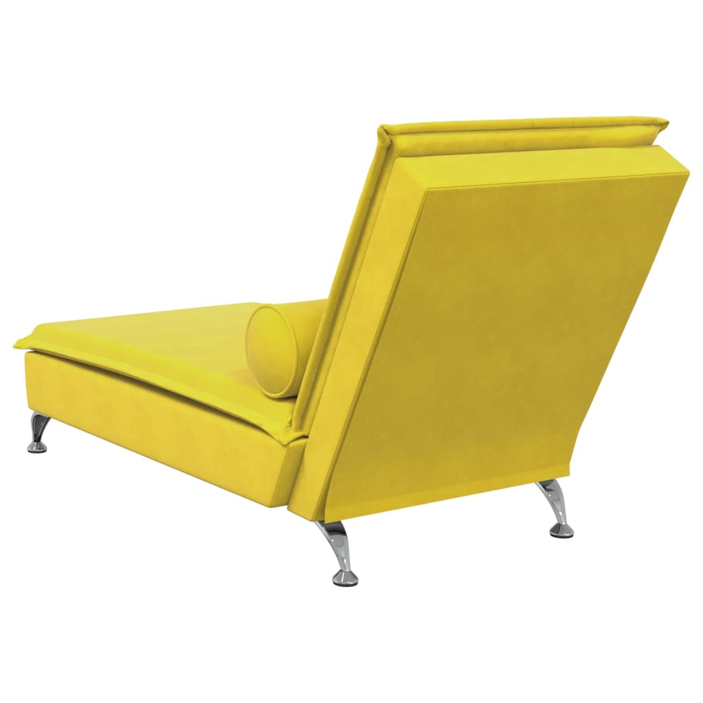 vidaXL Chaise lounge de massagem com rolo veludo amarelo