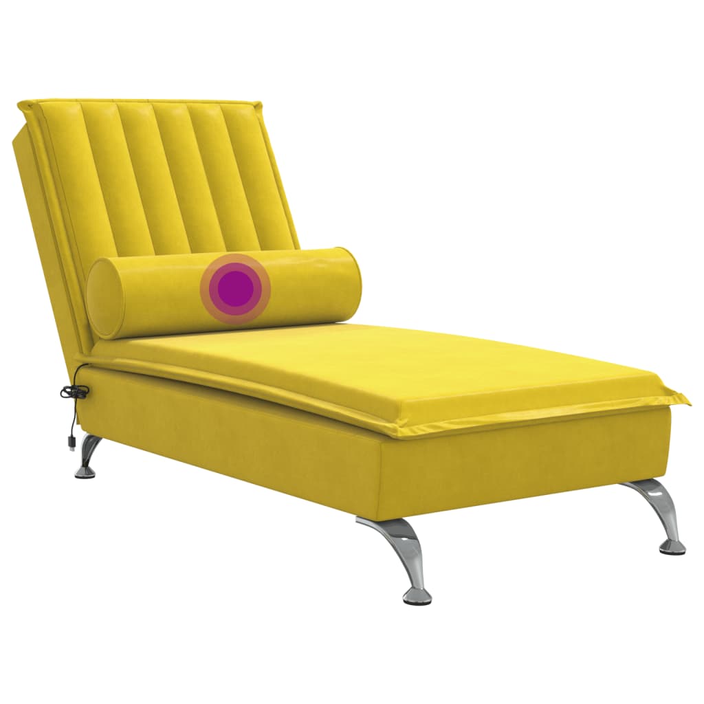 vidaXL Chaise lounge de massagem com rolo veludo amarelo