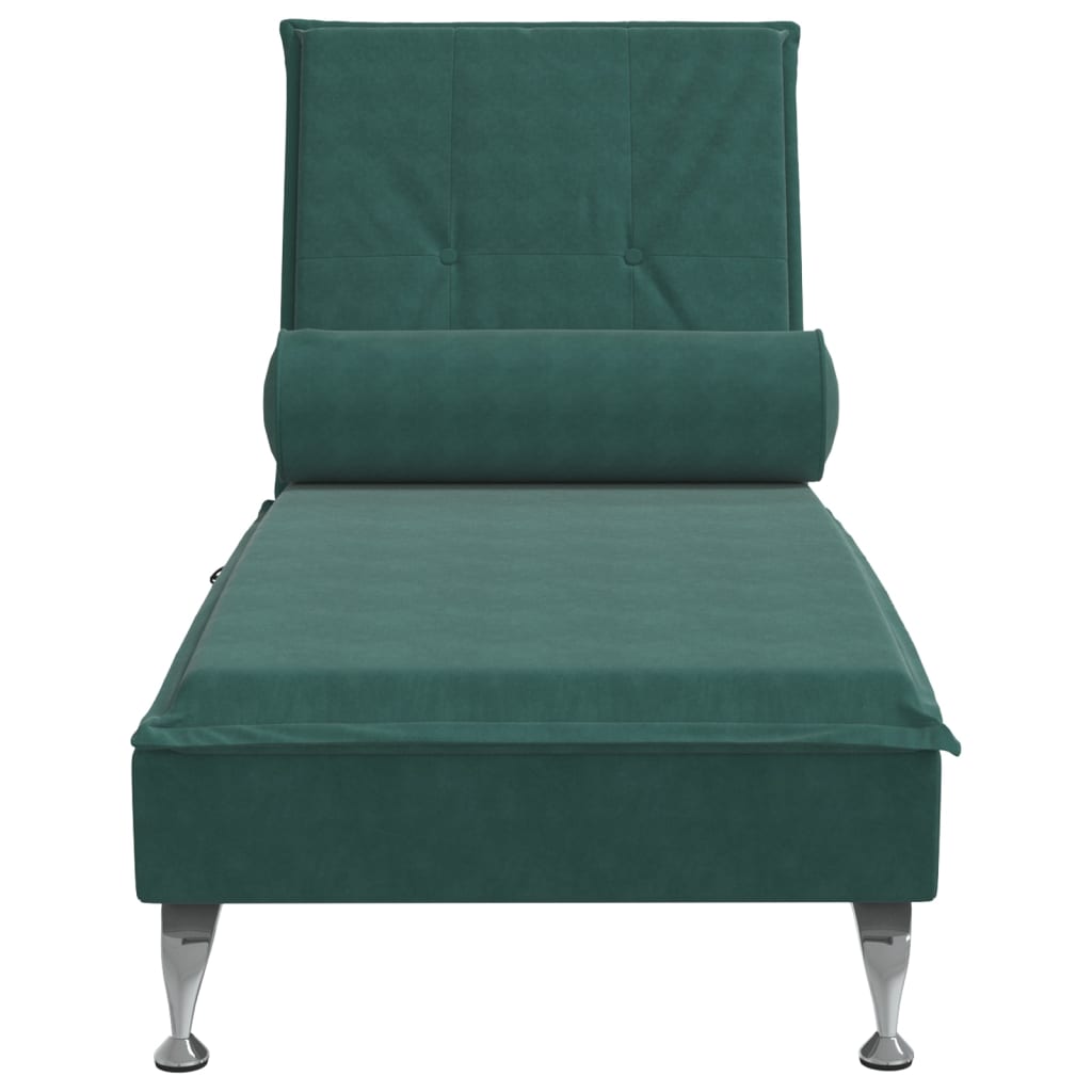 vidaXL Chaise lounge de massagem com rolo tecido verde-escuro