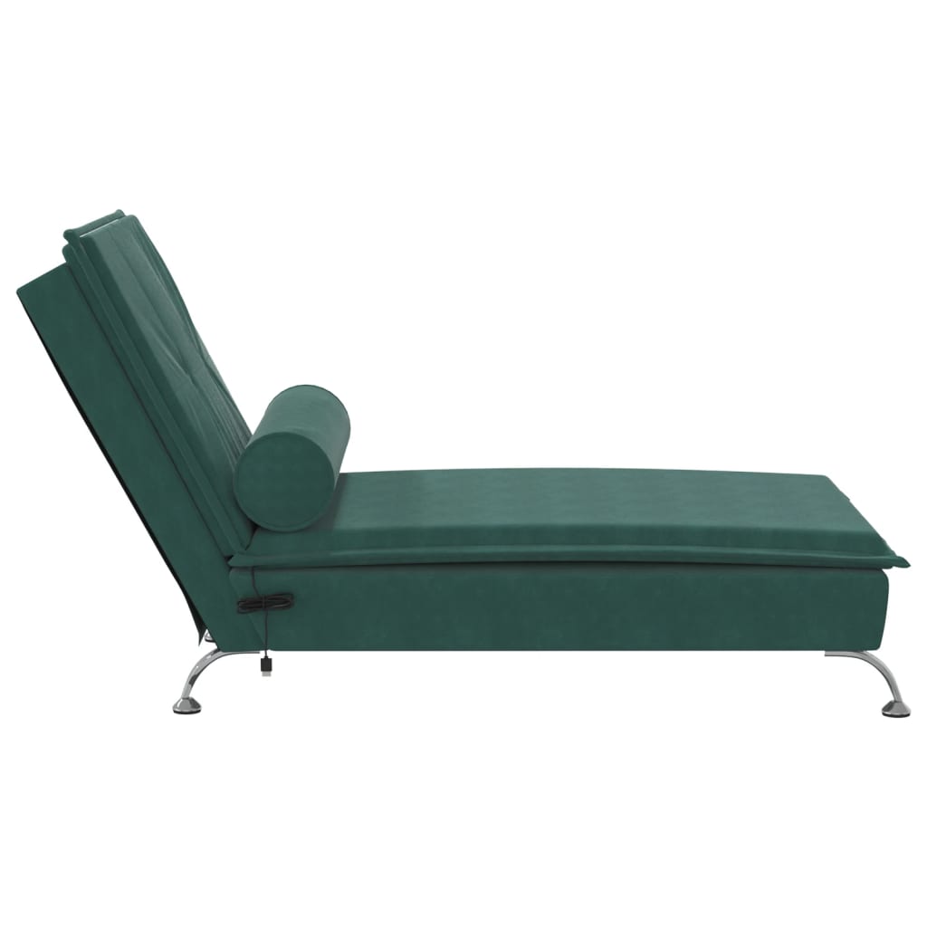 vidaXL Chaise lounge de massagem com rolo tecido verde-escuro