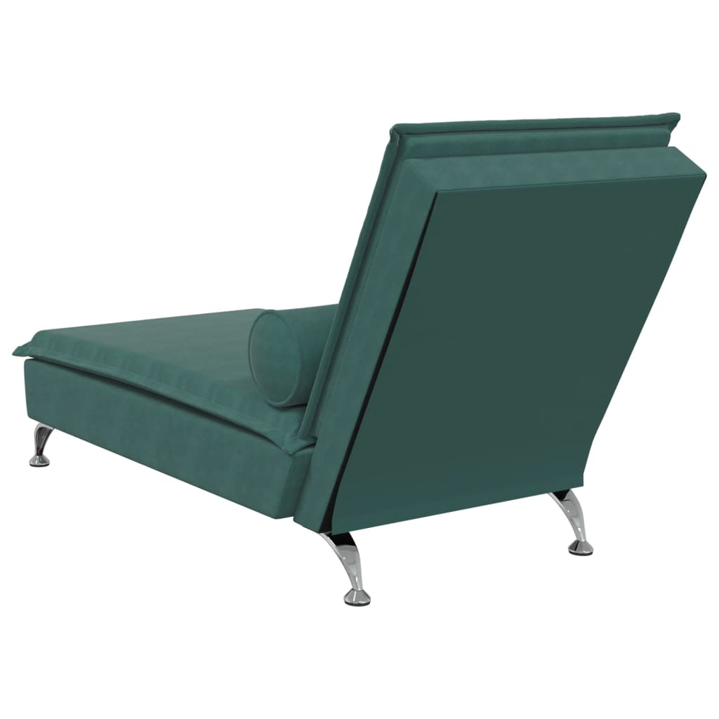 vidaXL Chaise lounge de massagem com rolo tecido verde-escuro