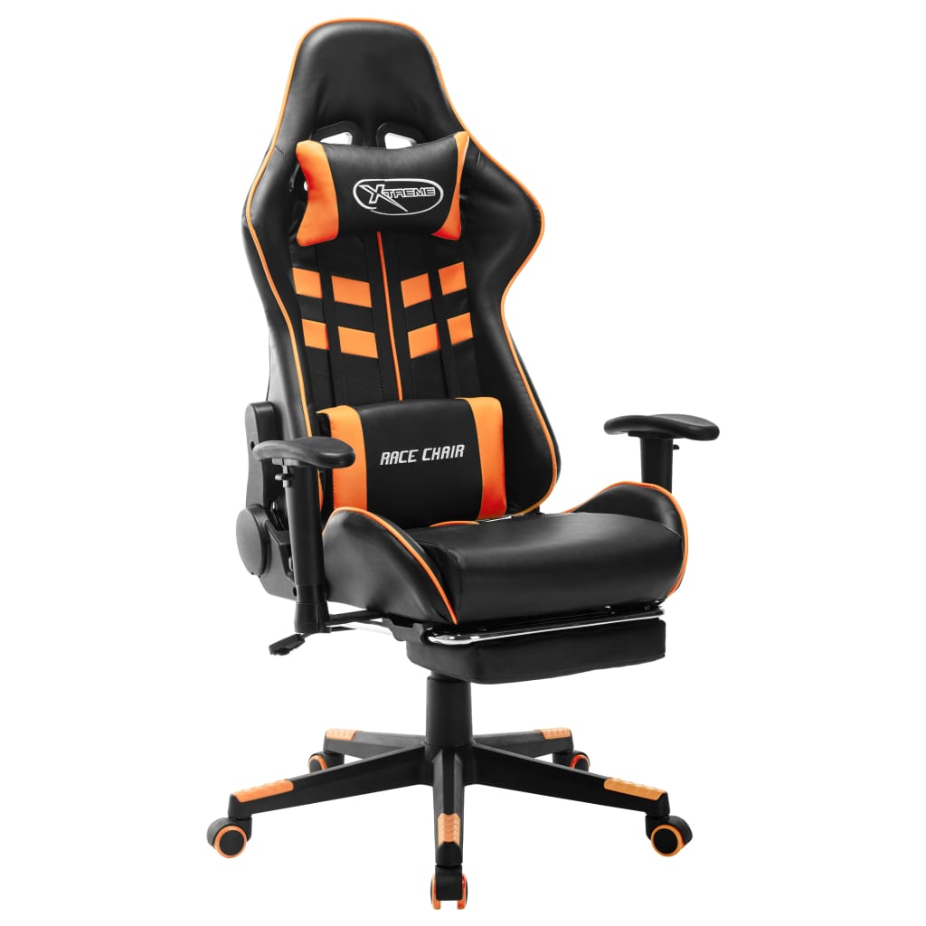 vidaXL Cadeira gaming c/ apoio de pés couro artificial preto/laranja