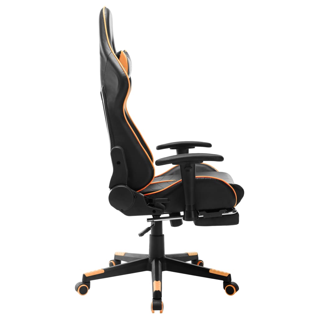 vidaXL Cadeira gaming c/ apoio de pés couro artificial preto/laranja