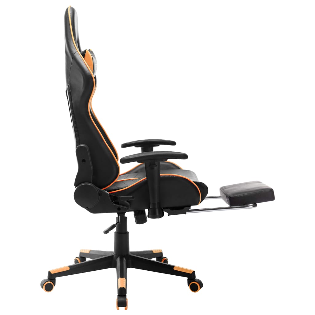 vidaXL Cadeira gaming c/ apoio de pés couro artificial preto/laranja