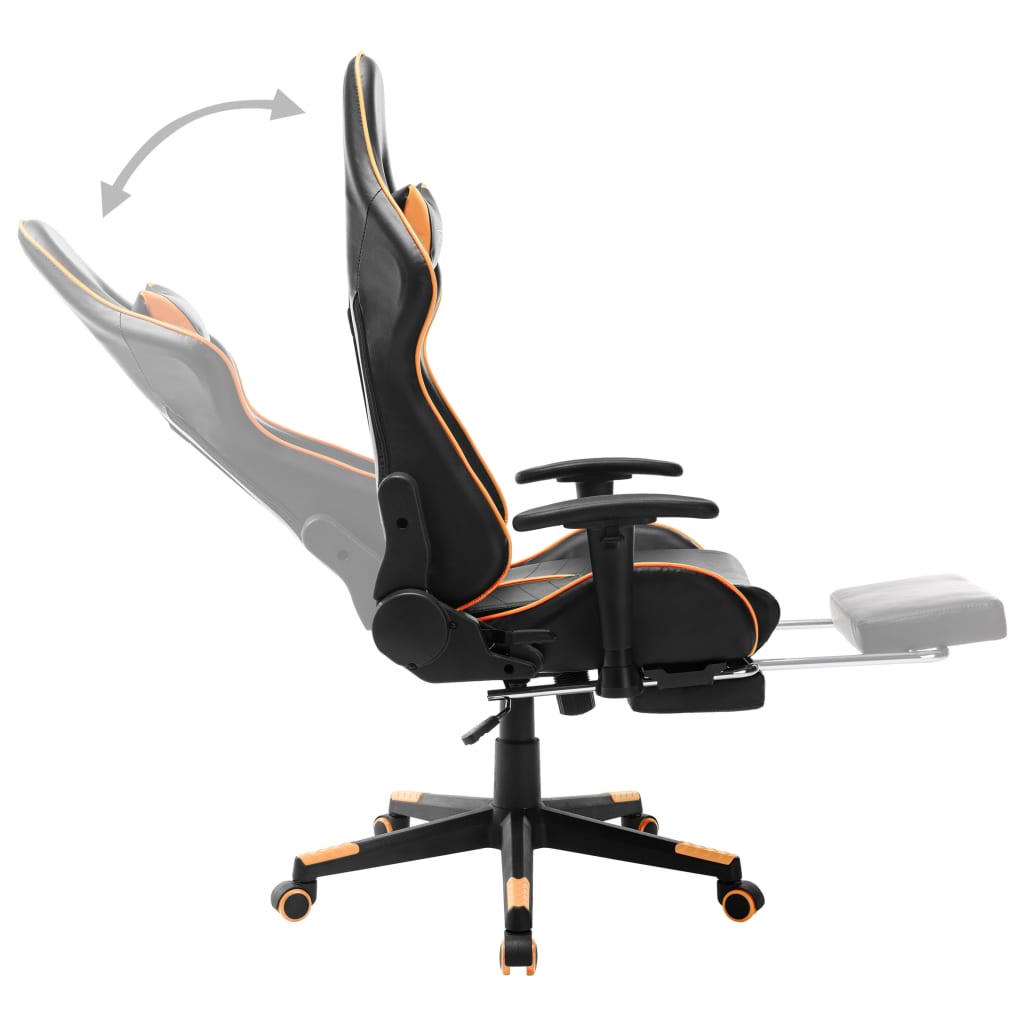 vidaXL Cadeira gaming c/ apoio de pés couro artificial preto/laranja