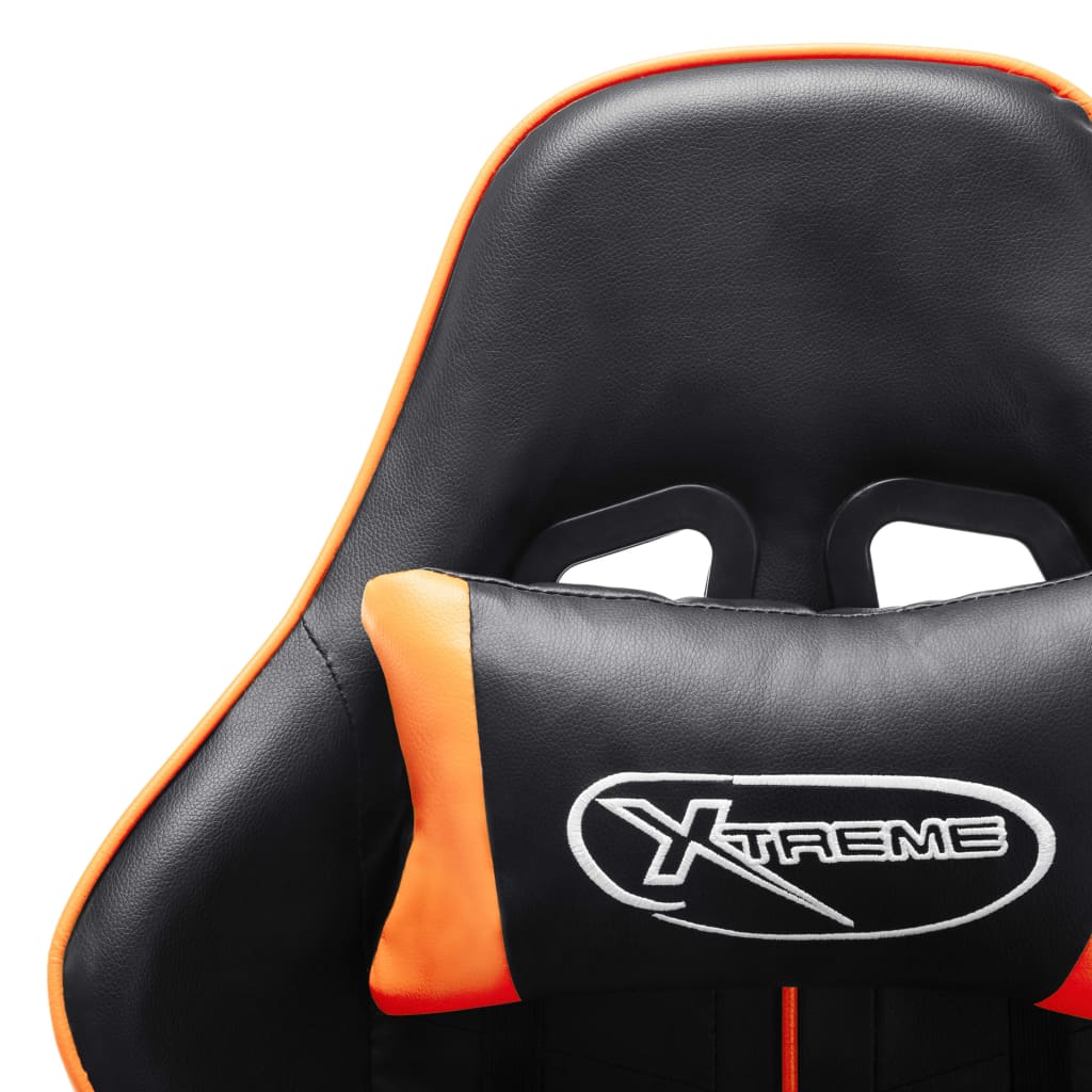 vidaXL Cadeira gaming c/ apoio de pés couro artificial preto/laranja