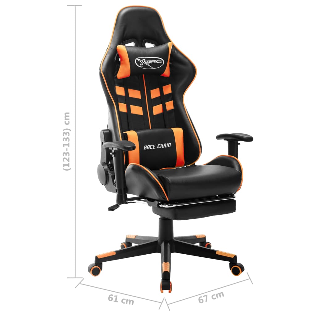 vidaXL Cadeira gaming c/ apoio de pés couro artificial preto/laranja