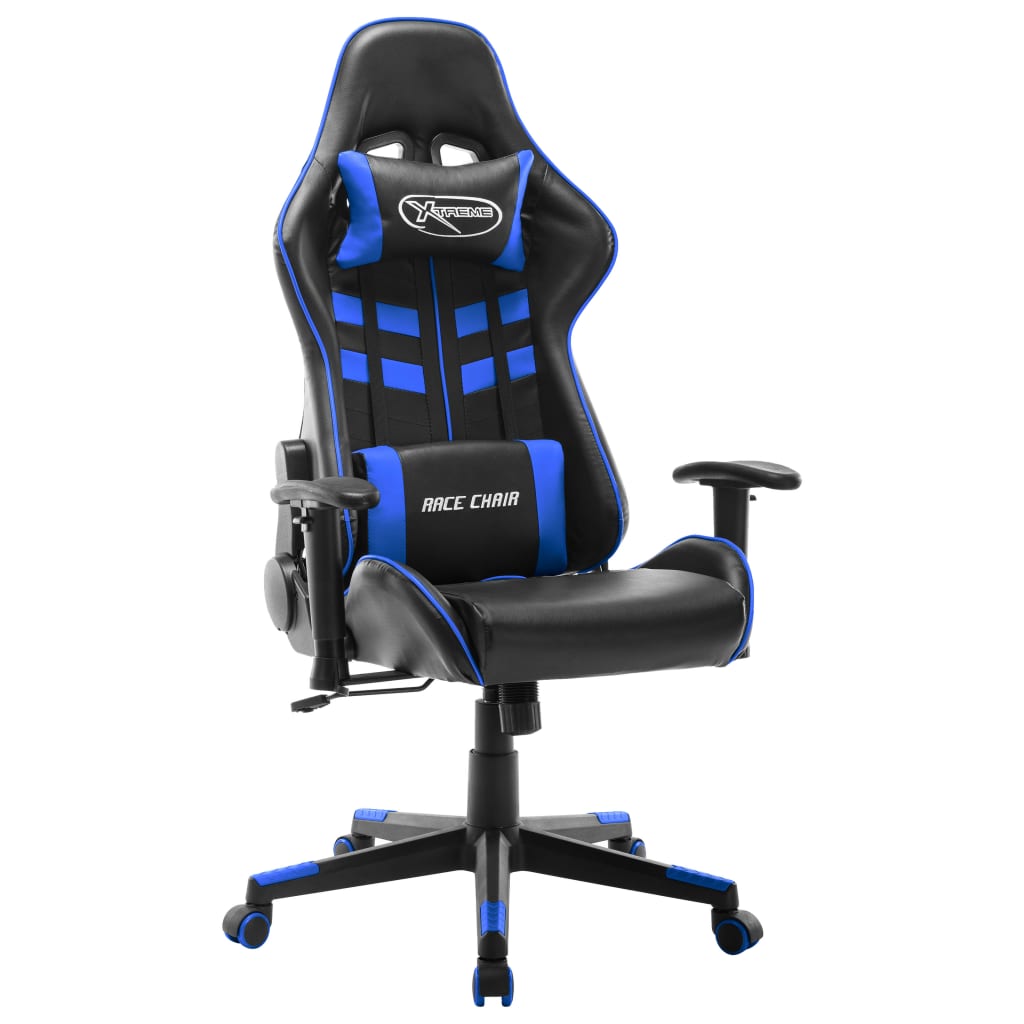 vidaXL Cadeira de gaming couro artificial preto e azul