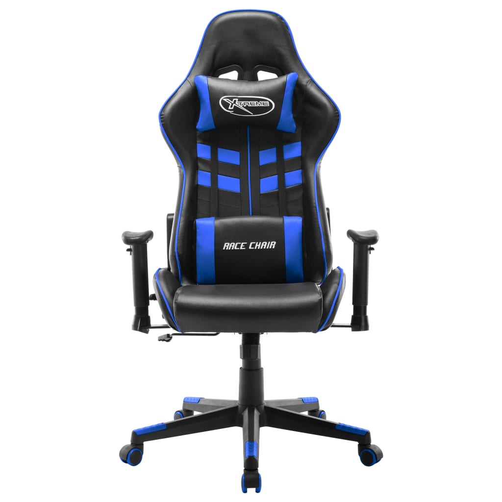 vidaXL Cadeira de gaming couro artificial preto e azul