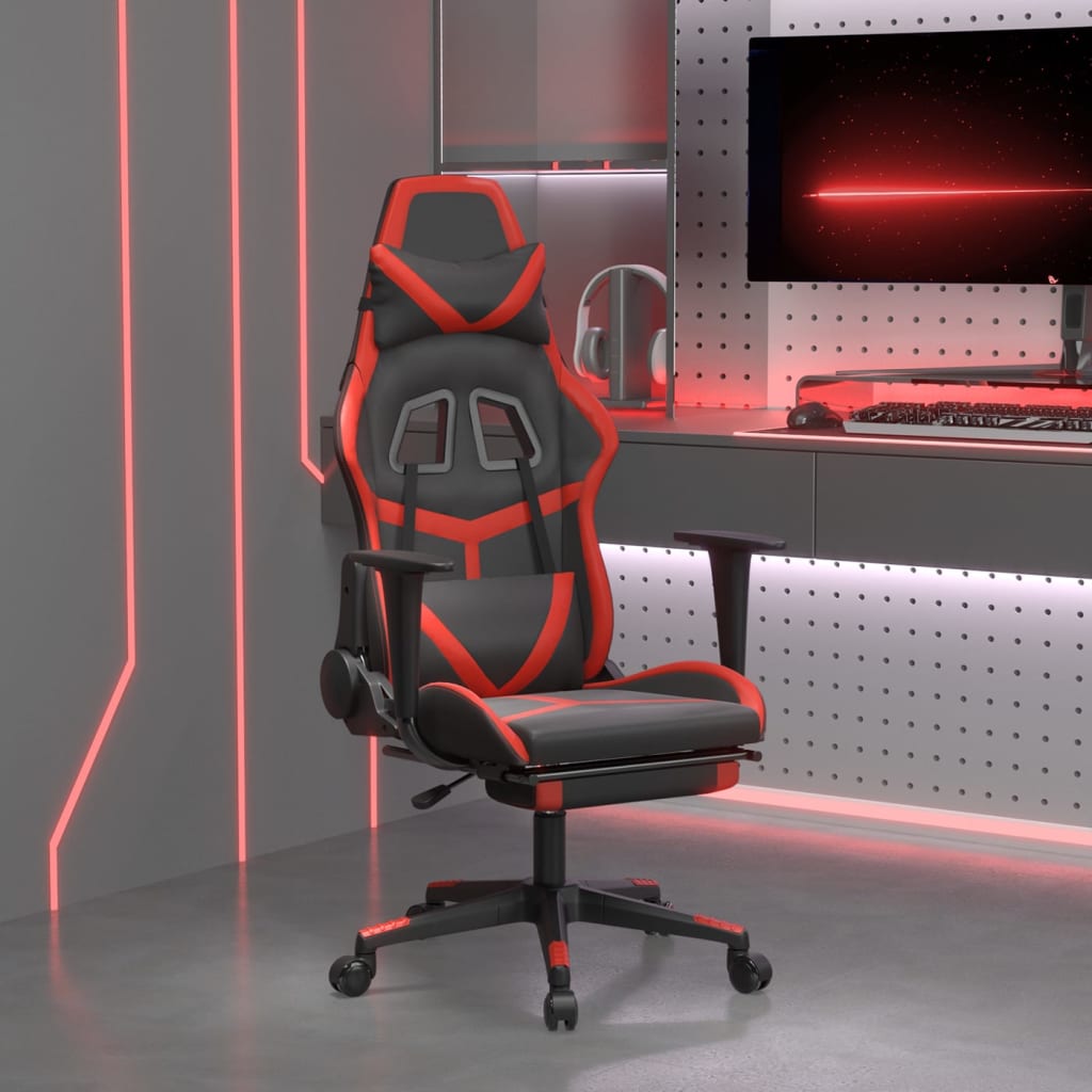 vidaXL Cadeira gaming massagem + apoio pés couro artif. preto/vermelho