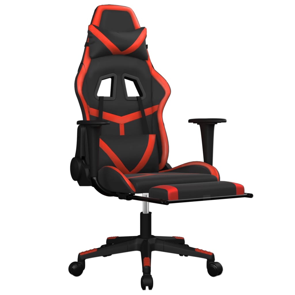 vidaXL Cadeira gaming massagem + apoio pés couro artif. preto/vermelho