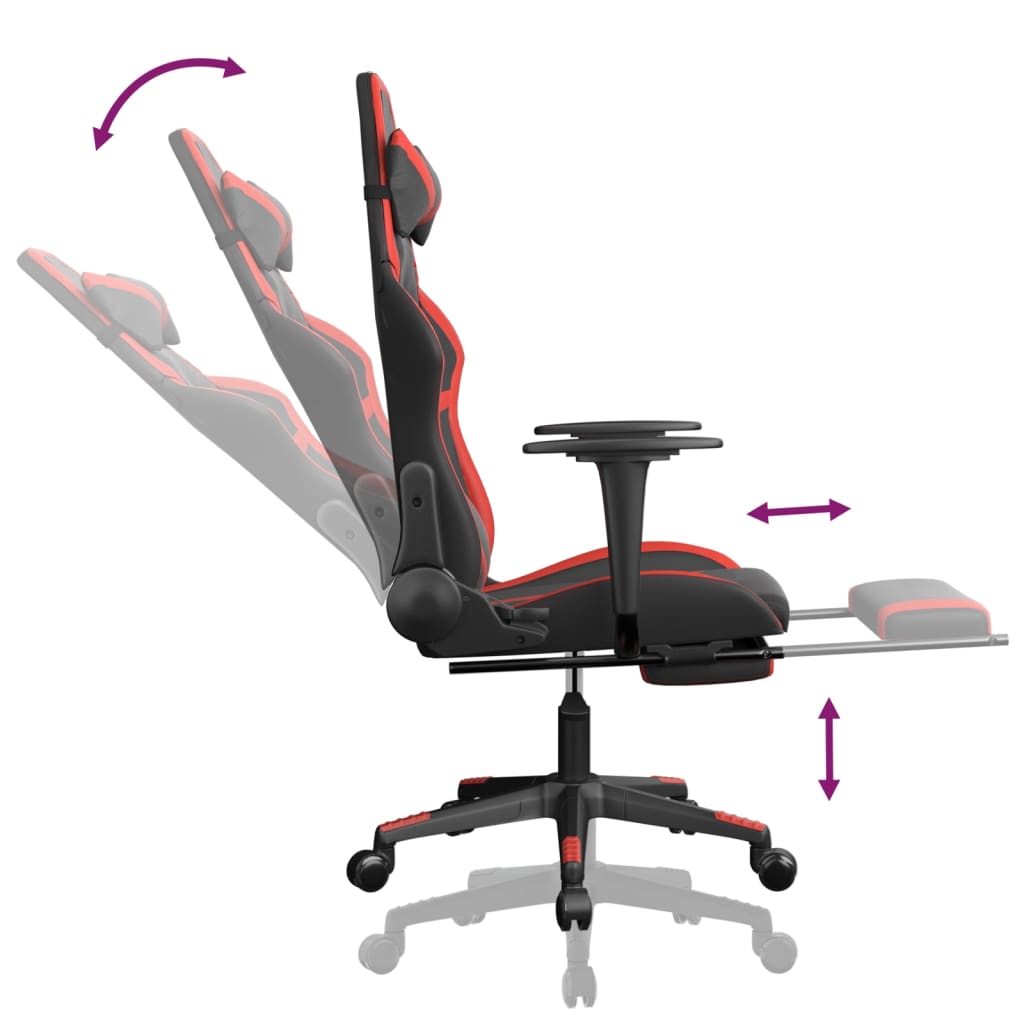 vidaXL Cadeira gaming massagem + apoio pés couro artif. preto/vermelho