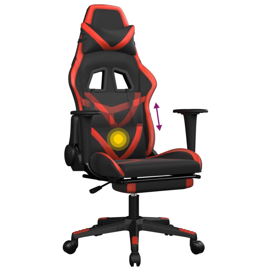 vidaXL Cadeira gaming massagem + apoio pés couro artif. preto/vermelho