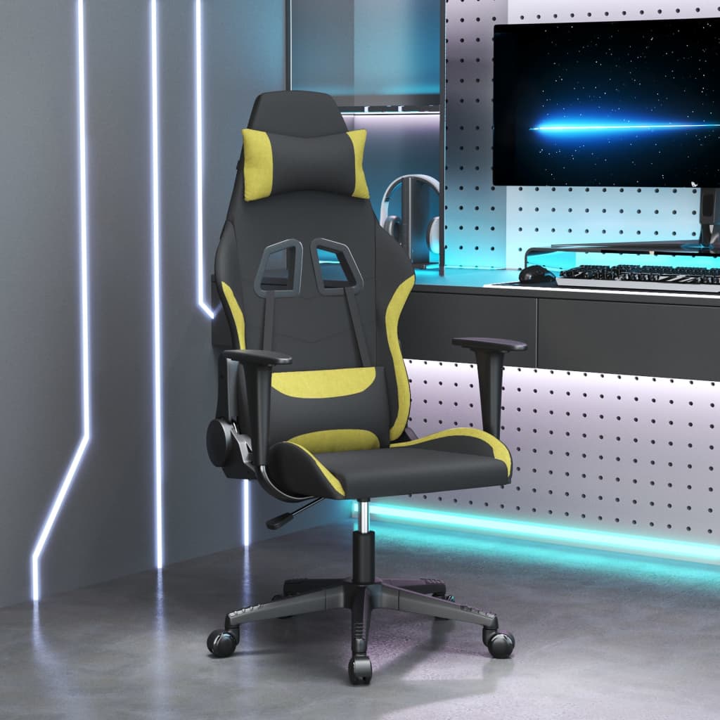 vidaXL Cadeira gaming de massagens tecido preto e verde-claro