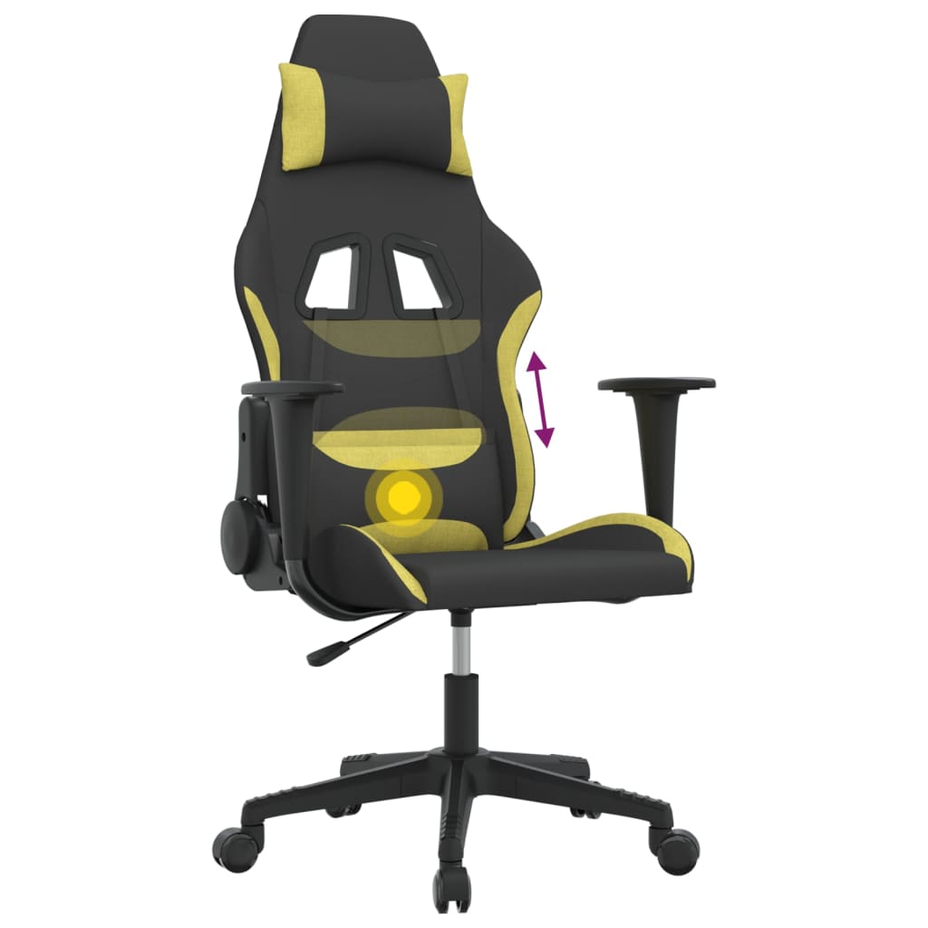 vidaXL Cadeira gaming de massagens tecido preto e verde-claro