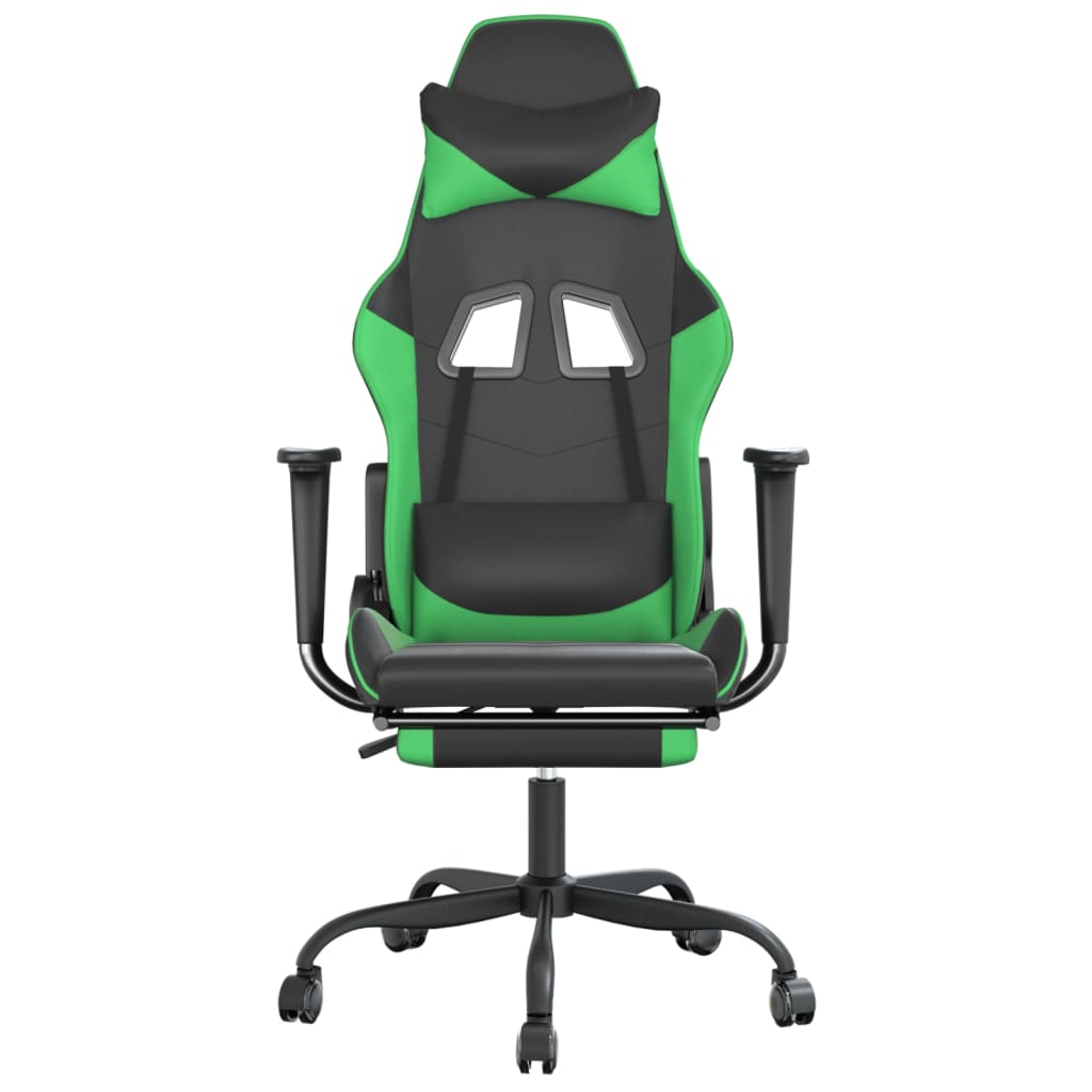 vidaXL Cadeira gaming massagens c/ apoio pés couro artif. preto/verde