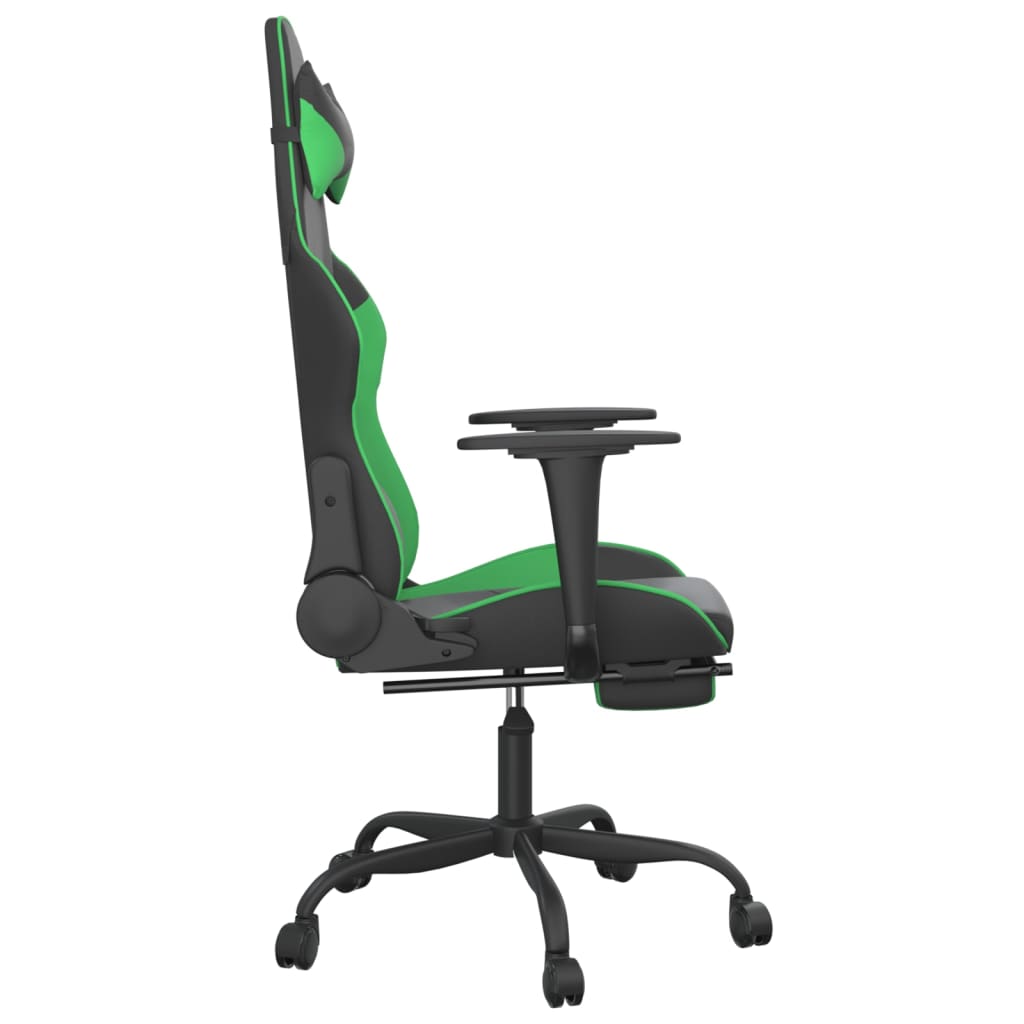 vidaXL Cadeira gaming massagens c/ apoio pés couro artif. preto/verde