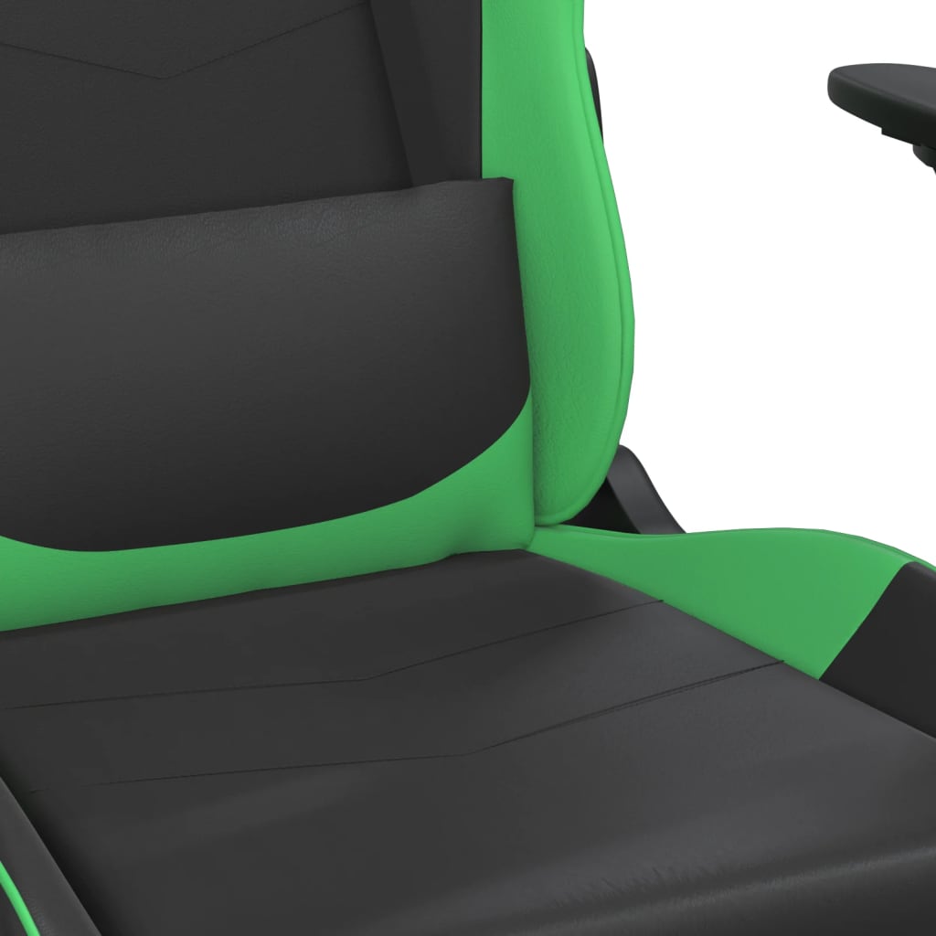 vidaXL Cadeira gaming massagens c/ apoio pés couro artif. preto/verde