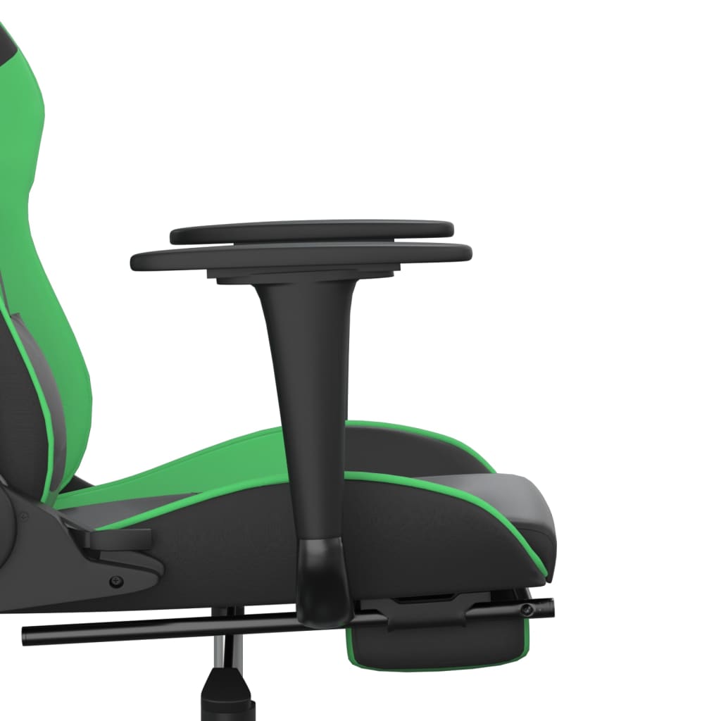 vidaXL Cadeira gaming massagens c/ apoio pés couro artif. preto/verde