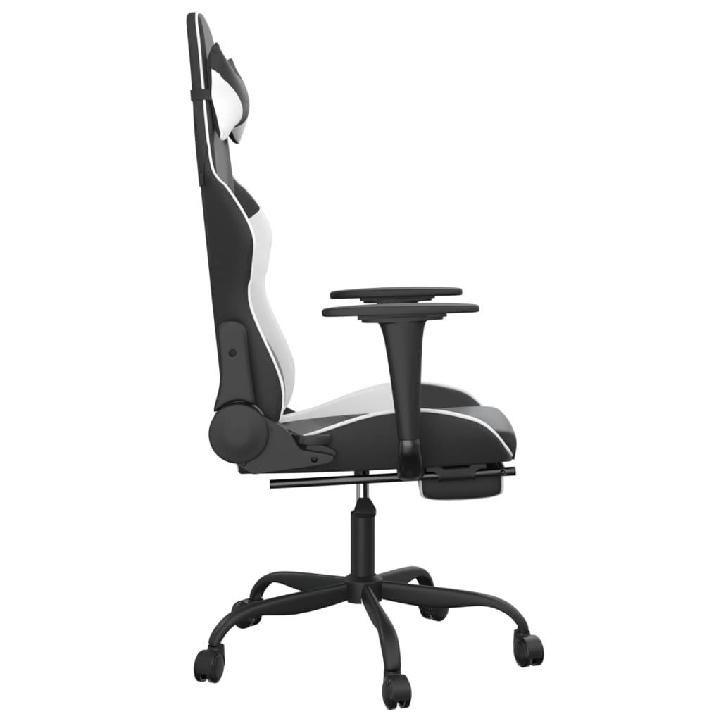 vidaXL Cadeira gaming massagens c/ apoio pés couro artif. preto/branco