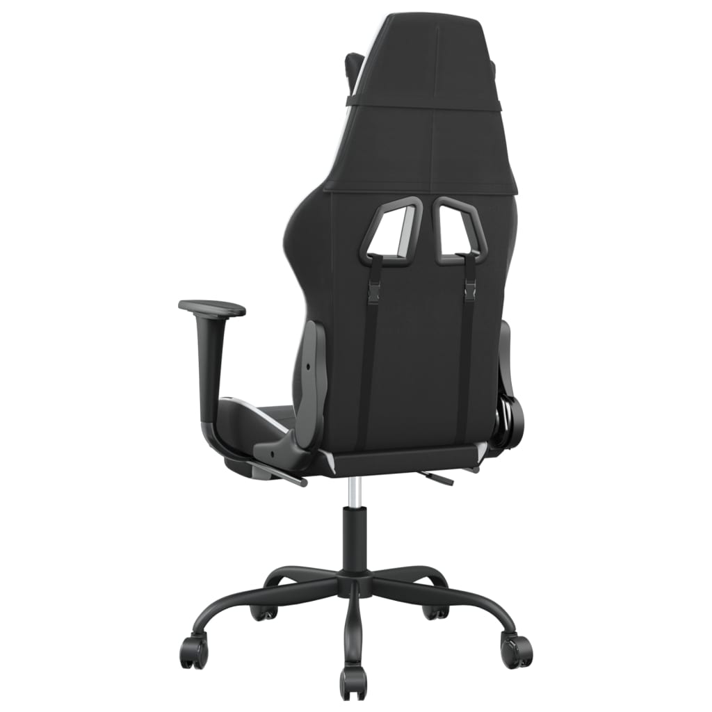 vidaXL Cadeira gaming massagens c/ apoio pés couro artif. preto/branco