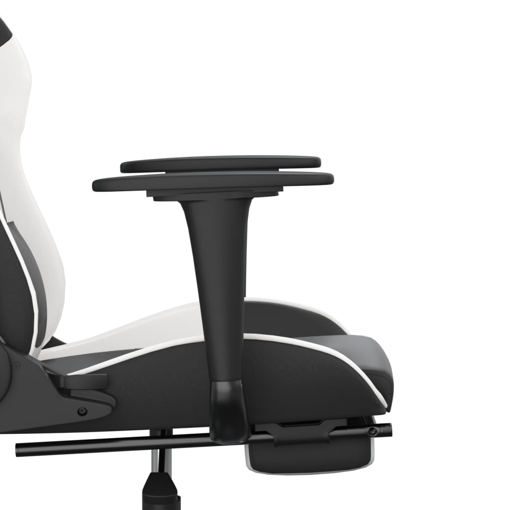 vidaXL Cadeira gaming massagens c/ apoio pés couro artif. preto/branco