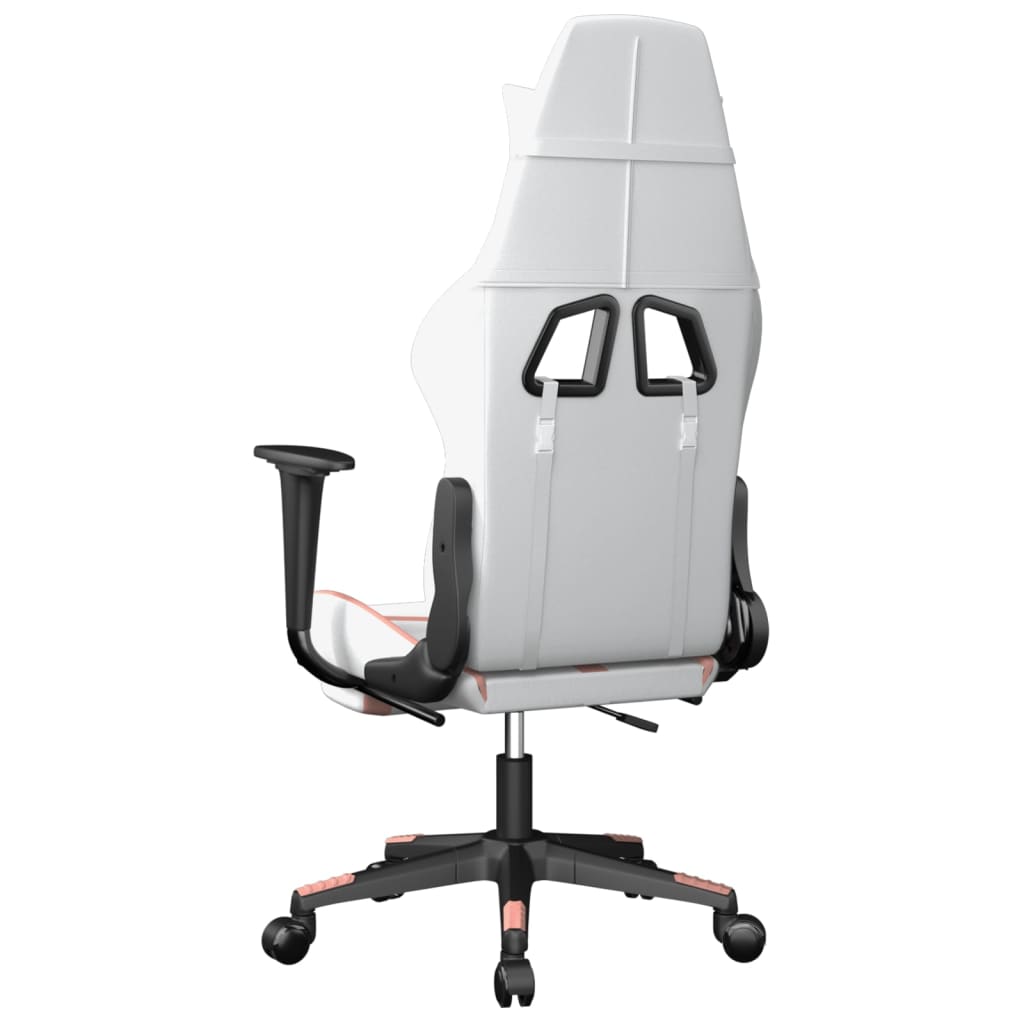 vidaXL Cadeira gaming massagens c/ apoio pés couro artif. branco/rosa