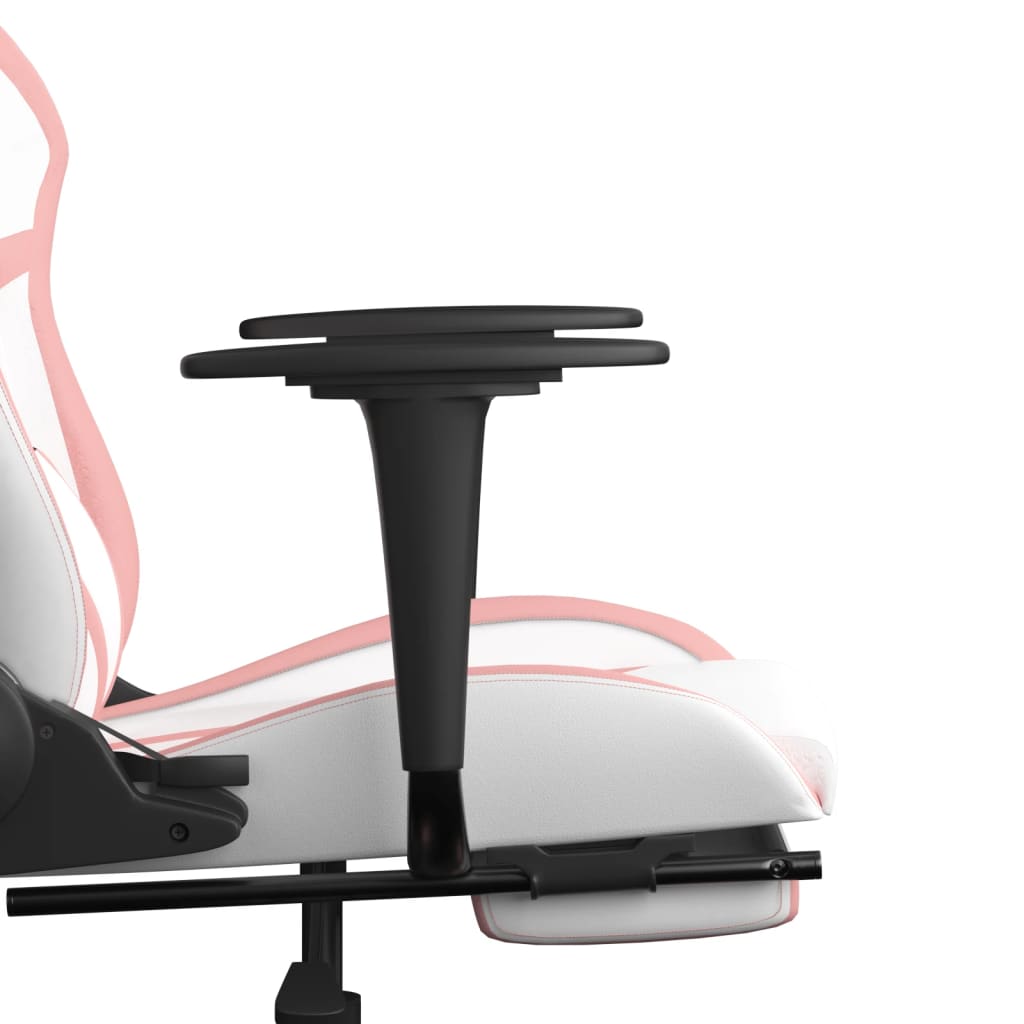 vidaXL Cadeira gaming massagens c/ apoio pés couro artif. branco/rosa