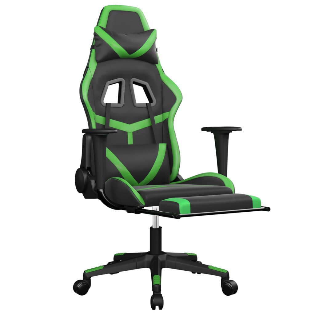 vidaXL Cadeira gaming massagens c/ apoio pés couro artif. preto/verde