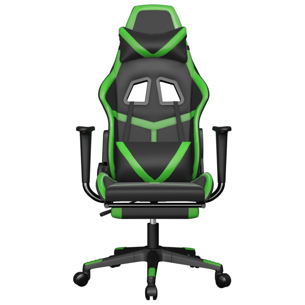 vidaXL Cadeira gaming massagens c/ apoio pés couro artif. preto/verde