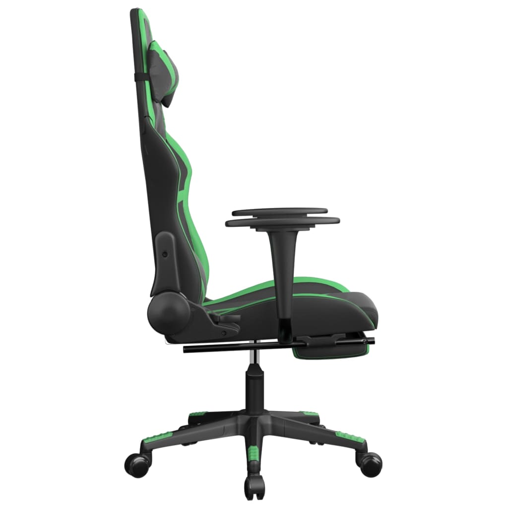 vidaXL Cadeira gaming massagens c/ apoio pés couro artif. preto/verde